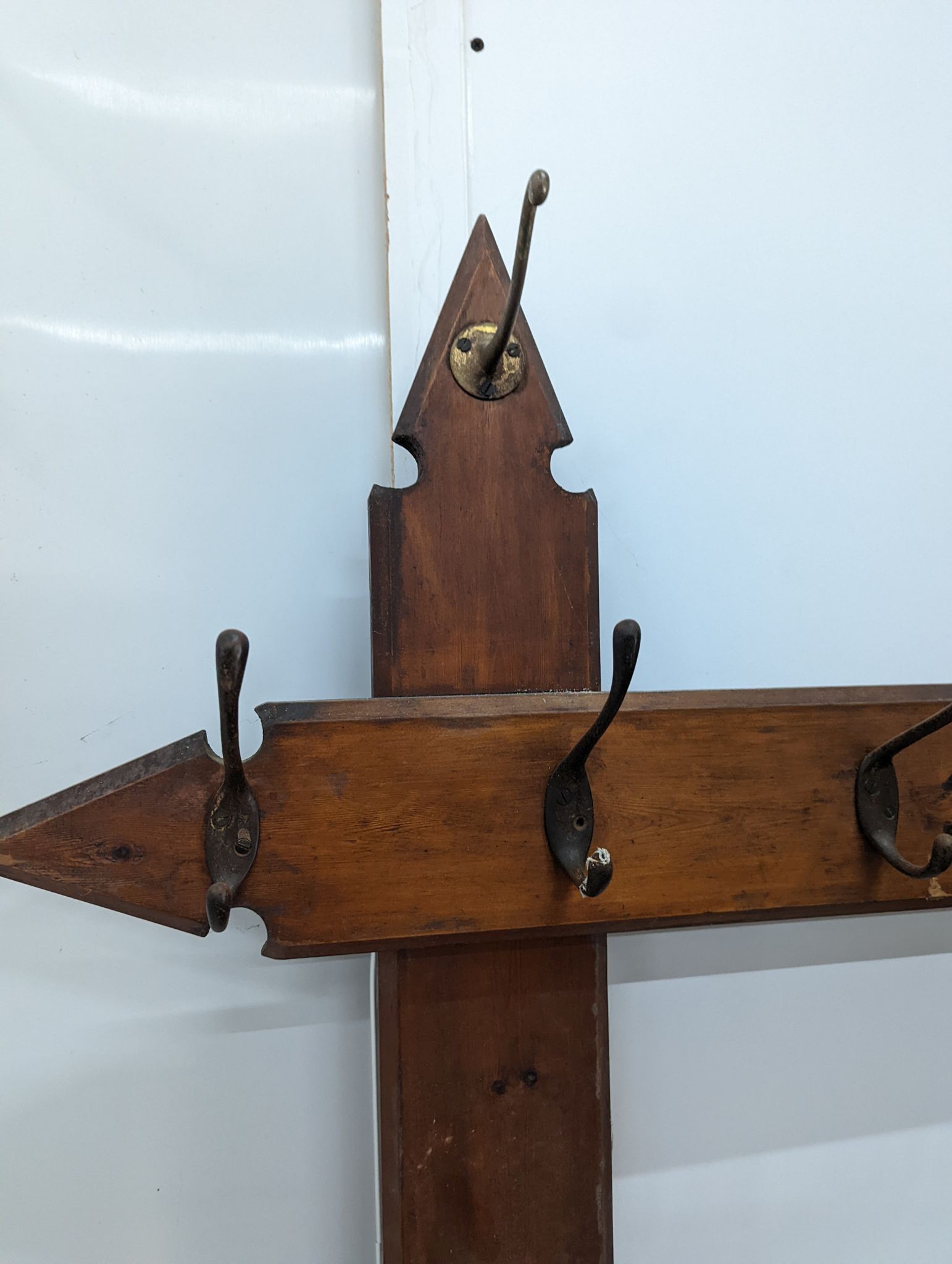 A late Victorian pitch pine hall stand, width 98cm, height 240cm